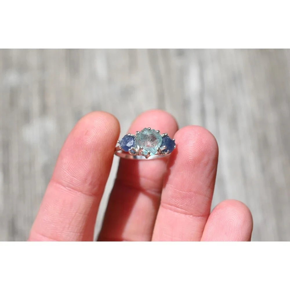 Engagement ring Sapphire and aquamarine ring American made